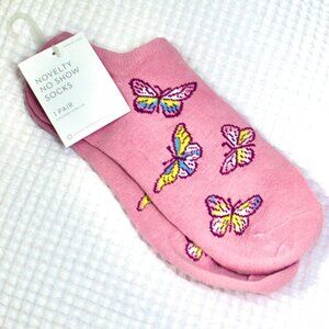 NWT Sonoma Goods for Life Pink Butterfly Cute No Show Crew Socks 1 Pair